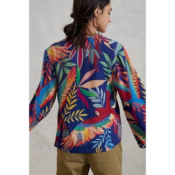Anthropologie Farm Rio Kaia Tropical Bird Blouse Size XS NWT Bell Sleeves - Picture 3 of 7